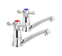 Trintion Chrome Basin Taps 1/4 Steering Lever Bathroom Set 1/2" Bathtub Metal Knobs Pillar Polished Plated Hot Cold Faucet for Washroom Kitchen (2pcs)