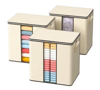 Trintion Clothes Storage Bag 3Pack 80L Large Capacity Solution Organizer for Clothes, Duvets, Comforters, Blankets, Bedding with Zip and Clear Window Reinforced Handle Thick and Breathable (3)