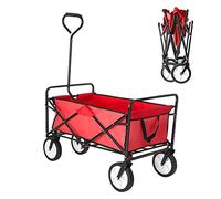 Trintion Folding Camping Wagon Collapsible Garden Cart Heavy Duty Beach Trolley with Side Pocket Garden Picnic Shopping Wagons (Red)