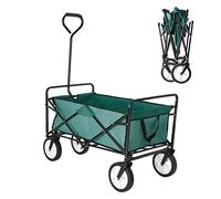 Trintion Folding Camping Wagon Collapsible Garden Cart Heavy Duty Beach Trolley with Side Pocket Garden Picnic Shopping Wagons (Green)