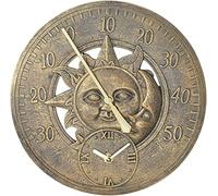 Trintion Garden Thermometer Clock Analogue Wall Bronze Sun & Moon 30cm Clock with Vintage Style,Weatherproof Battery Operated Thermometer Weather Station for Garden Indoor or Outdoor Wall