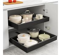 Trintion Pull Out Cabinet Organizer, Adjustable Expandable Slide Out Drawer, Roll-Out Sliding Drawer Organiser Shelf for Kitchen & Bathroom Storage,Easy Installation with Adhesive Film (Black)