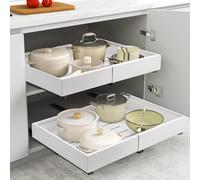Trintion Pull Out Cabinet Organizer, Adjustable Expandable Slide Out Drawer, Roll-Out Sliding Drawer Organiser Shelf for Kitchen & Bathroom Storage,Easy Installation with Adhesive Film (White)