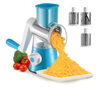 Trintion Rotary Vegetable Shredder 3 in 1 Rotary Cheese Grater Round Vegetable Mandoline Blades Handheld Fruit Vegetable Slicer Shredder for Fruit Nut and Vegetable Grate (Green)