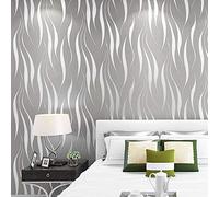 Trintion Wallpaper 10x0.53m Non-Woven Water Plant Pattern Embossed 3D Wallpaper Wave Stripes Decoration Wall Sticker for Livingroom Bedroom Kitchen, Grey