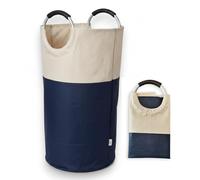 TRIO Foldable Laundry Basket 90L - Large Laundry Hamper with Aluminium Handles, Thick Self-Standing Fabric, Space-Saving Clothes & Toy Storage Organiser (Off-White/Navy)