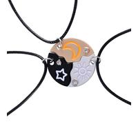 Trio Friendship Necklaces for 3, Engraved Sun Star Moon Pendant Necklaces Round Best Friends Forever Puzzle Matching Necklace with Rhinestone Jewelry Gifts for Women Sisters (3 Colors)
