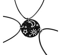 Trio Friendship Necklaces for 3, Engraved Sun Star Moon Pendant Necklaces Round Best Friends Forever Puzzle Matching Necklace with Rhinestone Jewelry Gifts for Women Sisters (Black)