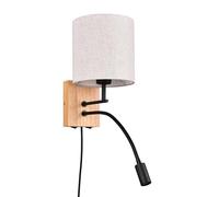 TRIO Leuchten Nilam 212879236 Wall Light, Natural Wood, Lampshade, Without 1x E27, Reading Arm with 3.1 Watt LED, Flex Connect