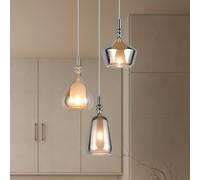 Trio Lighting Aldea hanging light, Ø 28 cm, white/amber/chrome, glass, 3-bulb.