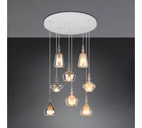 Trio Lighting Aldea hanging light, Ø 60 cm, white/amber/chrome, glass, 8-bulb.