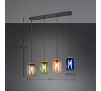 Trio Lighting Cork pendant light, multicoloured, length 90 cm, 4-bulb glass/cork