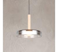 Trio Lighting LED pendant light Celeste, chrome/wood, Ø 22 cm, glass, dimmable