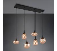 Trio Lighting LUMINA pendant light, 6-bulb, black/amber, glass