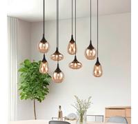 Trio Lighting LUMINA pendant light, 8-bulb, black/amber, glass