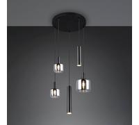 Trio Lighting Mataro hanging light, chrome/black, Ø 55 cm 5-bulb glass/metal