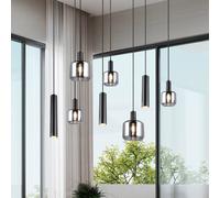 Trio Lighting Mataro hanging light, chrome/black, 118 cm, 8-bulb glass/metal