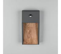 Trio Lighting SALMON LED sensor outdoor wall lamp, wood look, height 33 cm, IP44