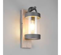 Trio Lighting Sambesi outdoor wall light, wood-effect finish, twilight sensor, aluminium