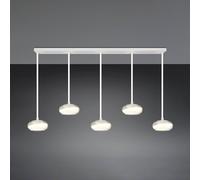 Trio Lighting Tarsia LED hanging light, matt white, length 161 cm, glass, 5-bulb.