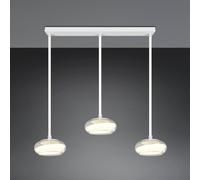 Trio Lighting Tarsia LED hanging light, matt white, length 91 cm, glass, 3-bulb.