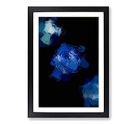 Trio of Blue Roses in Abstract Framed Print | A2 Black Framed Wall Art | Ready to Hang | Abstract Fantasy Picture | Living Room Bedroom Lounge Office