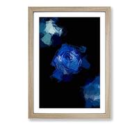 Trio of Blue Roses in Abstract Framed Print | A2 Oak Framed Wall Art | Ready to Hang | Abstract Fantasy Picture | Living Room Bedroom Lounge Office