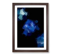 Trio of Blue Roses in Abstract Framed Print | A2 Walnut Framed Wall Art | Ready to Hang | Abstract Fantasy Picture | Living Room Bedroom Lounge Office
