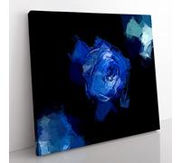 Trio of Blue Roses in Abstract Modern Canvas Wall Art Print Ready to Hang, Framed Picture for Living Room Bedroom Home Office Décor, 50x50 cm (20x20 Inch)