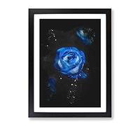 Trio Of Blue Roses Paint Splash Modern Framed Print | A4 Black Framed Wall Art | Ready to Hang | Modern Nature Picture | Living Room Bedroom Lounge Office