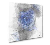 Trio of Blue Roses Sketch Modern Canvas Wall Art Print Ready to Hang, Framed Picture for Living Room Bedroom Home Office Décor, 14x14 Inch (35x35 cm)
