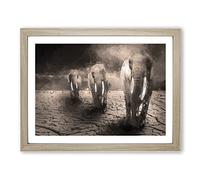 Trio Of Elephants In Abstract Modern Art Framed Wall Art Print, Ready to Hang Picture for Living Room Bedroom Home Office Décor, Oak A4 (34 x 25 cm)