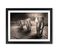 Trio Of Elephants In Abstract Modern Art Framed Wall Art Print, Ready to Hang Picture for Living Room Bedroom Home Office Décor, Black A2 (64 x 46 cm)