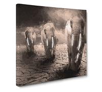 Trio of Elephants in Abstract Modern Canvas Wall Art Print Ready to Hang, Framed Picture for Living Room Bedroom Home Office Décor, 20x20 Inch (50x50 cm)