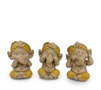 Trio of Ganesh Iconic Wisdom - See Nothing - Hear Nothing - Say Nothing - Symbolic Ensemble - Peaceful and Serene Atmosphere - Zen Decoration - H 9 cm - Yellow - Zen'Light