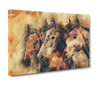 Trio Of Horses In Abstract Modern Art Canvas Wall Art Print Ready to Hang, Framed Picture for Living Room Bedroom Home Office Décor, 30x20 Inch (76x50 cm)