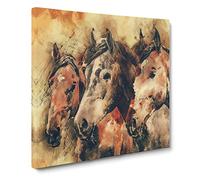 Trio of Horses in Abstract Modern Canvas Wall Art Print Ready to Hang, Framed Picture for Living Room Bedroom Home Office Décor, 20x20 Inch (50x50 cm)