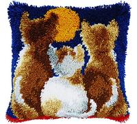 Trio of Moon-Gazing Kittens Latch Hook Cushion Kit 43x43cm, Complete DIY Cushion Making Craft Kits with Yarn & Canvas and Crochet Needle, Latch Hook Pillowcase Cushion Cover Craft Kits Home Decor