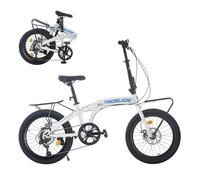 TRIOBLADE 20 Inch Folding Bike for Adult 7-Speed Shimano Drivetrain Folding Bicycle Lightweight Aluminium Frame Disc Brake Foldable Bikes for Women Men (WhiteBlue with Rack)