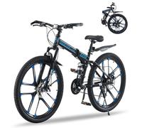 TRIOBLADE 24/26/27.5'' Folding Mountain Bike 21Speed Foldable Mountain Bicycle with Dual Disc Brakes 3 Spoke Wheels Mountain Bikes Dual Suspension Design for Adult Men Women (New Black&Blue, 27.5inch)