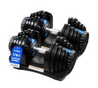 TRIOBLADE 24KG/40KG Adjustable Dumbbells for Saving Place Weights Dumbbells Set 15in1 /17in1 Fast Weight Changes NonSlip Handle Home Gym Strength Training Equipment (40kg B Style 1 Pair Blue)