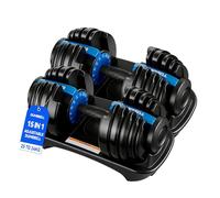 TRIOBLADE 24KG/40KG Adjustable Dumbbells for Saving Place Weights Dumbbells Set 15in1 /17in1 Fast Weight Changes NonSlip Handle Home Gym Strength Training Equipment (24kg C Style 1 Pair Blue)