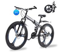 TRIOBLADE 26'' 27.5 Inch Folding Mountain Bike 21-Speed Foldable Mountain Bicycle with Dual Disc Brakes 3 Spoke Wheels Mountain Bikes,Dual Suspension Design for Adult Men Women (Black&Blue, 26inch)