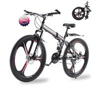 TRIOBLADE 26'' 27.5 Inch Folding Mountain Bike 21-Speed Foldable Mountain Bicycle with Dual Disc Brakes 3 Spoke Wheels Mountain Bikes,Dual Suspension Design for Adult Men Women (Black&Red, 26inch)