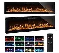 TRIOBLADE Electric Fireplace Recessed/Freestanding 50"/60" Media Wall Fire with Full Tempered Glass 12 Flame Colors & 5 Speeds 750W/1500W Heater with Remote/Touch Control Timer (50inch/127cm)