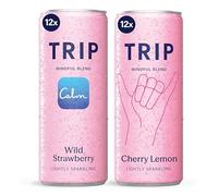 TRIP Berry Pack of 24-12 x Wild Strawberry & 12 x Cherry Lemon Sparkling Drink with 120MG Magnesium Citrate + Lion’s Mane + Chamomile + Lemon Balm. No Added Sugar and Vegan (Pack of 24 x 250ml)