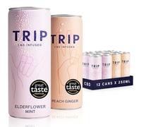 TRIP CBD Drink, Sparkling Elderflower Mint & Peach Ginger Fizzy Drink, Low Calorie, Vegan, Stress & Anxiety Relief (Pack of 12 x 250ml)