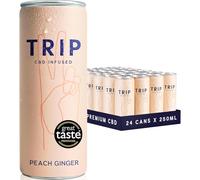 TRIP CBD Drink, Sparkling Peach Ginger Fizzy Drink, Low Calorie, Vegan (Pack of 24 x 250ml)