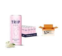 TRIP CBD Infused Sparkling Drink, Elderflower Mint, 12 x 250ml - Premium 15mg CBD Fizzy Water with Calming L-Theanine, Chamomile & Lemon Balm - Low Calorie, Vegan & Sugar-Free Relaxing Botanical Soda