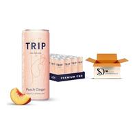 TRIP CBD Infused Sparkling Drink, Peach Ginger, 12 x 250ml Pack - Premium 15mg CBD Fizzy Water with Calming L-Theanine, Chamomile & Lemon Balm - Low Calorie, Vegan & Sugar-Free Relaxing Botanical Soda